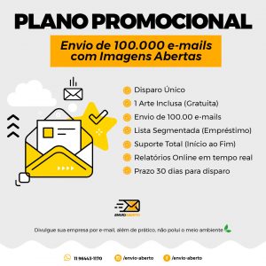 Plano promocional de E-mail Marketing com imagens abertas Envio de 100.000 e-mails