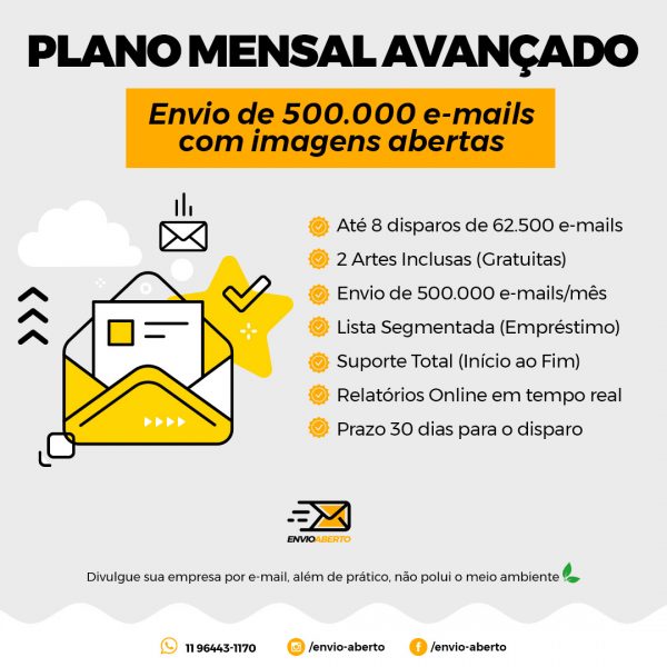 Plano Mensal de envio de E-mail Marketing 500.000 com imagens abertas!